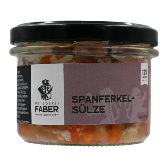 Spanferkelsülze, Delikatess Spanferkel im Wurzelsud, Faber Feinkost 0,2 kg