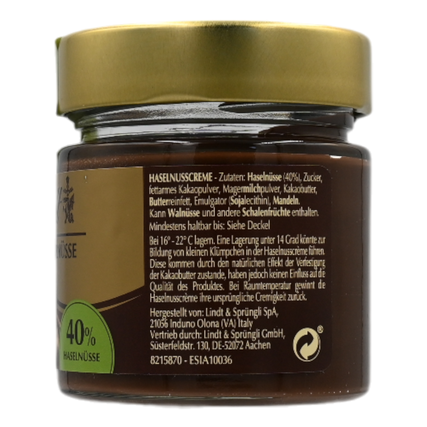 Lindt 40% Haselnuss-Creme Brotaufstrich 0,22 kg