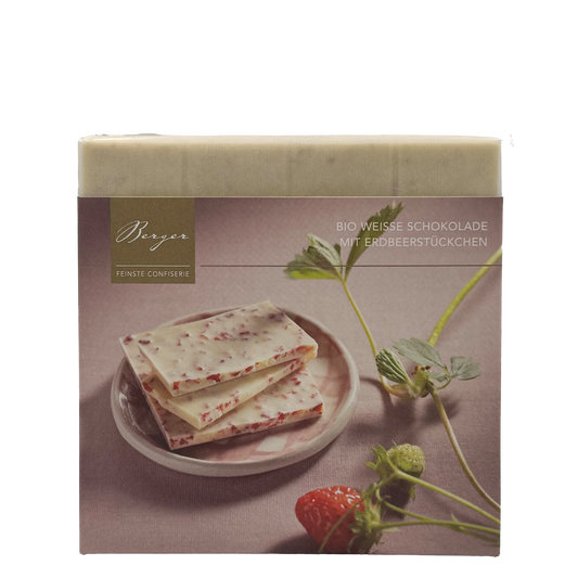 BIO Weiße Schokolade mit Erdbeerstückchen, Confiserie Berger, Tirol 0,09 kg