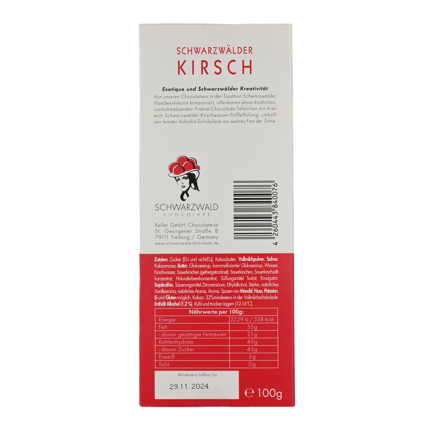 Schwarzwald Chocolade, Schwarzwälder Kirsch 0,1 kg